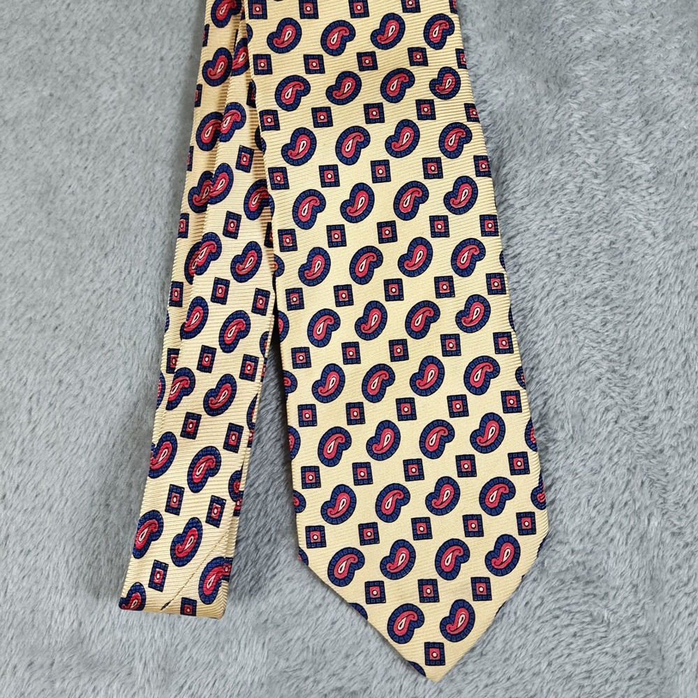 Vintage Polo Ralph Lauren Tie Mens Yellow Red Blue Paisley Floral Silk USA 90s